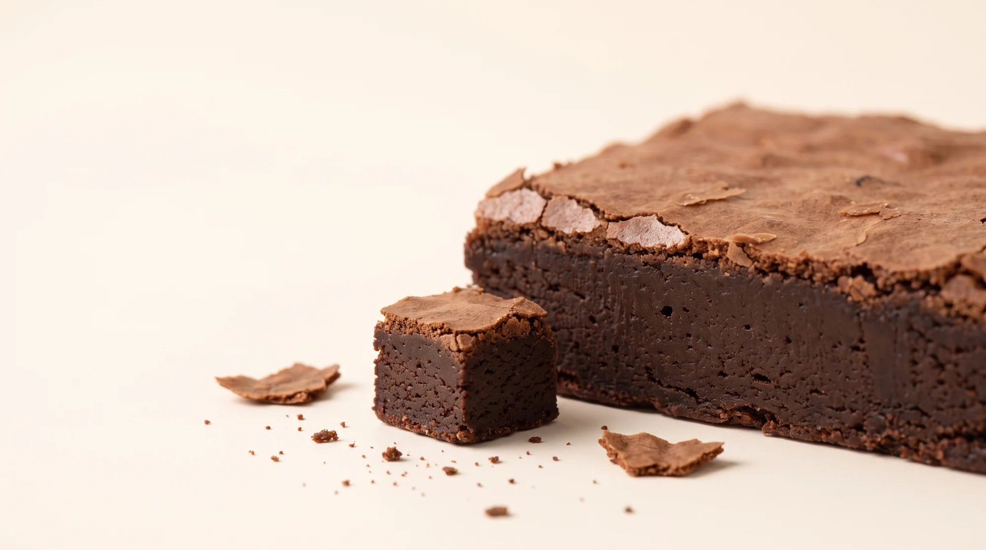 A chocolate slab and a cut square showing the dense, truffle-like center
